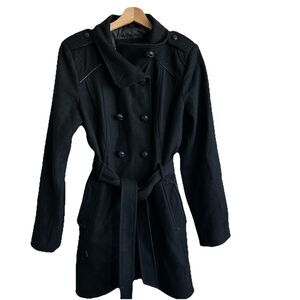 Guess Pea Coat Black Wool Blend Tweed Preppy Capsule Size Large